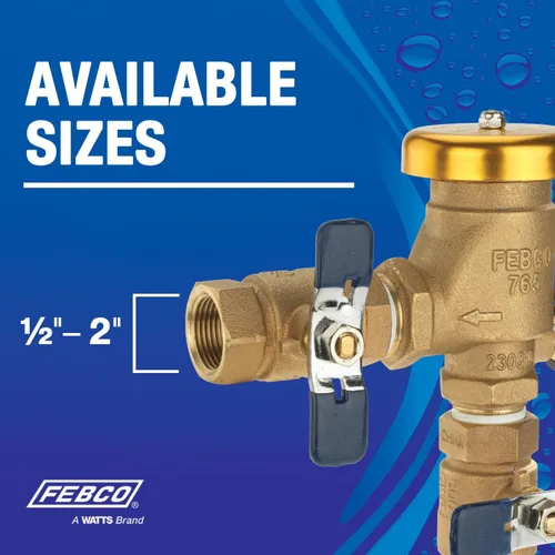 Vista 3 de Febco Serie 765 1" Válvula de Vacío y Presión de Bronce con Prevención de Retorno, Cierre de Cuarto de Vuelta, Conexiones de Unión, Sensor