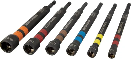 Vista 10 de Klein Tools 80182 Juego de llaves de tuerca huecas de impacto con trinquete, con mango, magnéticas, 6 tamaños hexagonales SAE más bolsa