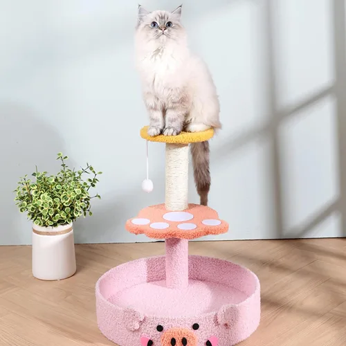 Vista 7 de Lindo árbol de gato de peluche decorativo para gatos, torre de dibujos animados, divertida plataforma de diversión, rascador de sisal natural