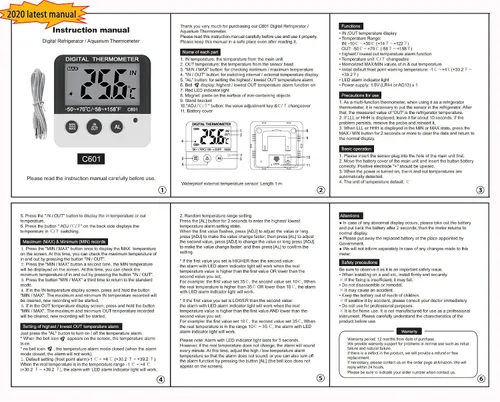 Vista 8 de Fridge Freezer Thermometer Max/Min Memory High & Low Temperature Alarms Settings with LED Indicator Digital Refrigeration Thermometer with