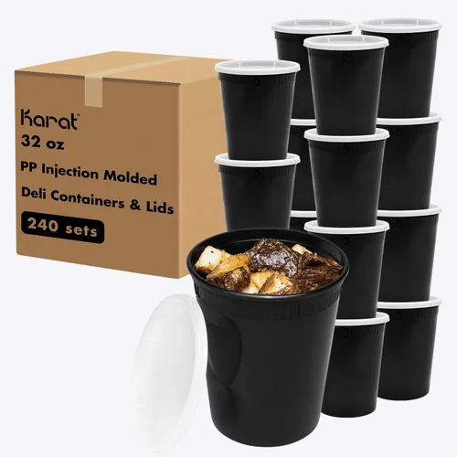 Vista 11 de Karat [8oz - 240 ct PP negro moldeado por inyección redondo recipientes de delicatessen con tapas (FP-IMDC8-PPB)