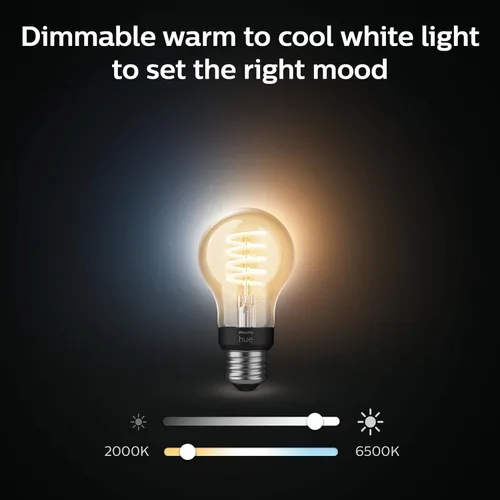 Vista 4 de Philips Hue - Filamento inteligente regulable White Ambiance A19, blanco cálido a blanco frío, bombilla Edison LED estilo vintage, compatible