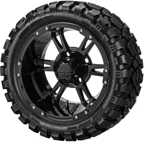Vista 6 de RM Cart 14" Raptor Negro/Mecanizado en neumáticos radiales Sierra Rover 23x10R14 (Juego de 4) Juego de ruedas y neumáticos para carrito de golf