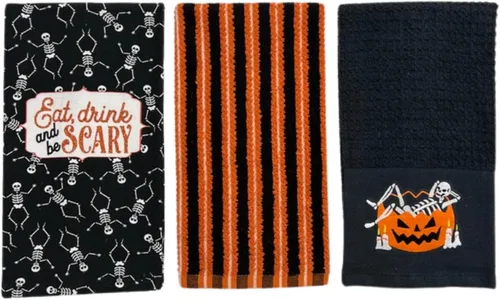 Vista 16 de Haunted - Juego de toallas de mano de cocina de Halloween: Jack O' Lantern Orange Terry Loop, lazo de rizo de punto blanco elevado, diseños