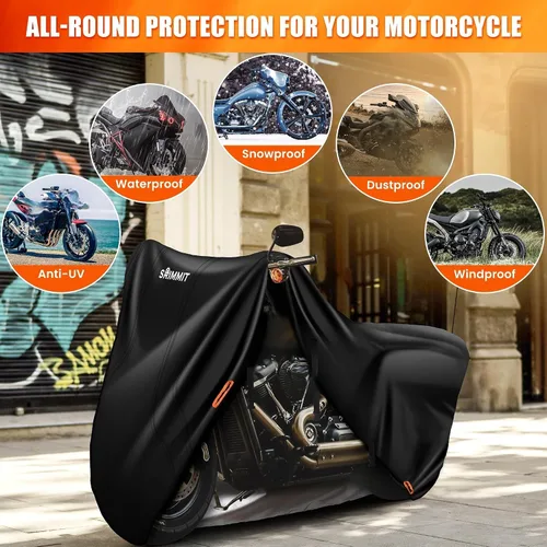 Vista 4 de Cubierta para motocicleta 420D resistente para modelos de turismo Harley Davidson Road King, impermeable al aire libre, protección contra lluvia, UV