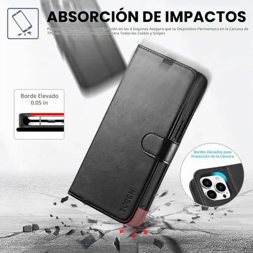 Vista 6 de TUCCH Funda tipo cartera para iPhone 14 Pro Max (6.7") 2022, 4 tarjeteros Negro