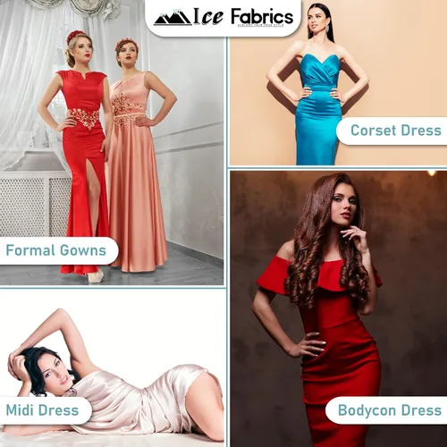 Vista 3 de Ice Fabrics Tela de Satén Spandex Sedosa Elástica en 4 Direcciones por Yarda - 60" de Ancho Tela de Spandex Satinado Brillante para Vestidos, Ropa