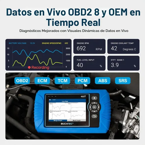 Vista 5 de BLCKTEC 460T OBD2 - Lector de códigos de escáner para coche, herramienta de diagnóstico del motor ABS SRS Transmisión, 12 servicios de reset, reset