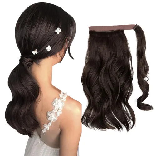 Vista 25 de CJL HAIR 14" Extensión de cola de caballo corta con cabello rizado y ondulado, clip en la cola de caballo, extensión de pelo sintético falso