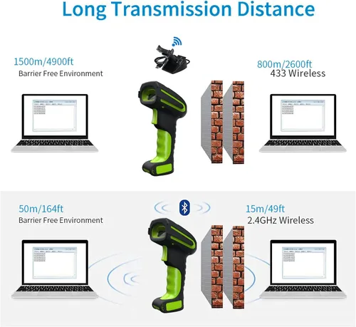 Vista 6 de Escáner industrial del código de barras de Bluetooth 2D, lector de código de barras industrial con la distancia de transmisión inalámbrica de 433Mhz
