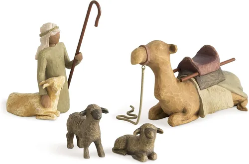 Vista 8 de Willow Tree Little Shepherdess, figuras de Belén esculpidas pintadas a mano, juego de 3 piezas