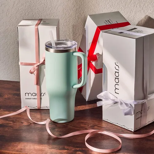 Vista 8 de Maars Charger - Taza de viaje aislada de 40 onzas con asa, vaso de acero inoxidable sellado al vacío de doble pared con popote y tapa, ónix blanco
