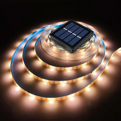 Vista 12 de Tira de luces LED solares para exteriores, impermeable, 10 pies, cinta cortable, iluminación de 3000 K, blanco cálido con 8 modos para valla