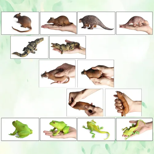 Vista 6 de SCAHOW 5 juguetes blandos de goma suave, juguetes de animales TPR súper elásticos para niños, figuras de animales de goma con rana, renacuajo