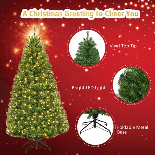 Vista 2 de COSTWAY Árbol de Navidad preiluminado de 5 pies, árbol de Navidad Verde