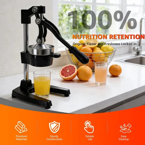 Vista 3 de Exprimidor manual de frutas para el hogar Exprimidor de hierro fundido de acero inoxidable 304, apto para lavavajillas. Extractor de jugo fresco