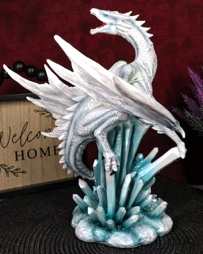 Vista 9 de Ebros Gift Figura decorativa de dragón de invierno de nieve ártica blanca en cristal gigante de hielo de montaña glaciar rocas estatua Winterland