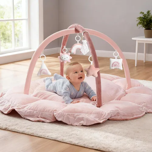 Vista 12 de Mallify Gimnasio de felpa 5 en 1 para bebés, tapete de juego para bebés, gimnasio convertible para bebés con manta y 6 juguetes, tapete