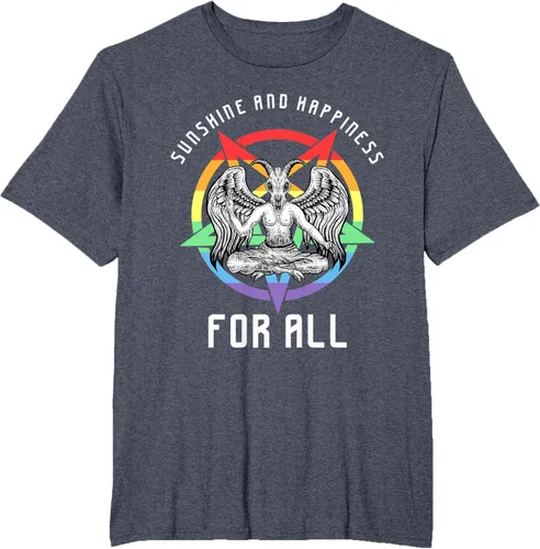 Vista 53 de Funny Sunshine and Happiness for All LGBT Gay Pride Baphomet Camiseta Negro