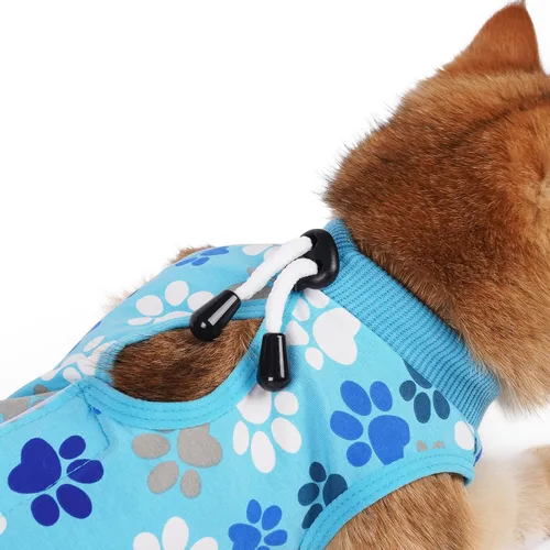 Vista 4 de Traje de recuperación para gatos: Traje de poscirugía azul suave para gatos con diseño de huella de pata - Traje de recuperación elástico