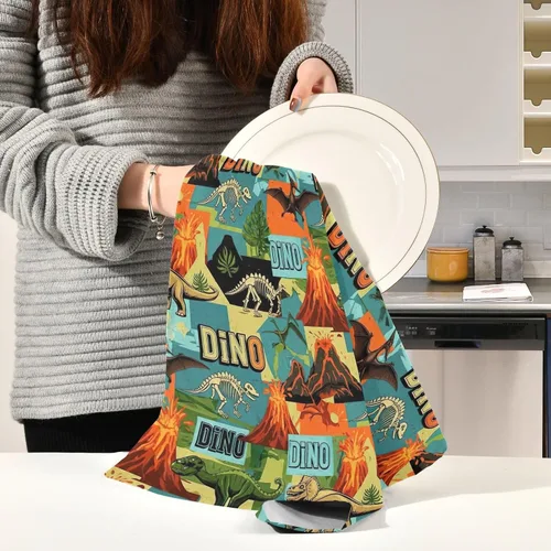 Vista 6 de Retro Dinosaur S Dish Towels Set, 28x18 Decorative Polyester Hand Towels