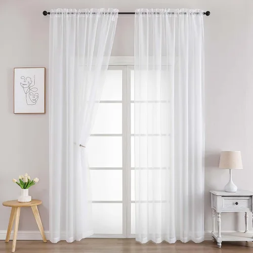 Vista 271 de 2 paneles de cortinas traslúcidas blancas para dormitorio, sala de estar, 96 pulgadas de largo, modernas, suaves, ligeras, con bolsillo para barra