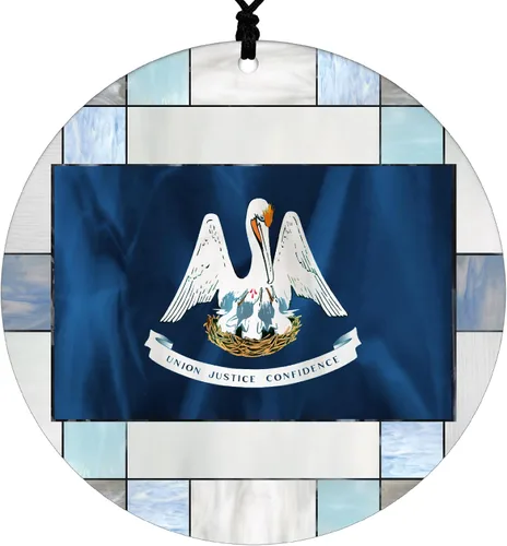 Vista 16 de Adorno navideño de Alabama – Efecto de diseño de vitrales de imitación con bandera estatal – Decoración de disco acrílico colgante 2026 para árbol