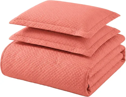Vista 23 de Cubrecama doble Superior Diamond Solitaire de algodón de primera calidad Jacquard Matelassé con fundas de almohada a tono, color aguamarina, Agua