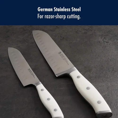 Vista 4 de HENCKELS Forged Accent Razor-Sharp - Juego de cuchillos Santoku de 2 piezas, mango blanco, ingeniería alemana respaldada por más de 100 años