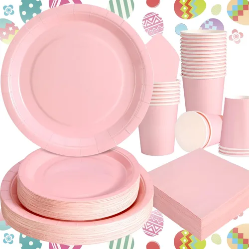 Vista 16 de Juego de 350 platos de papel floral, platos desechables con borde dorado para 50 invitados, suministros de fiesta para adultos, jardín, fiesta