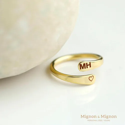 Vista 3 de Personalized Wrap Ring Custom Initials Ring Engraved Ring Double Ring Stackable Rings Name Date Customize Valentines Day Gifts Cyber Monday Jewelry