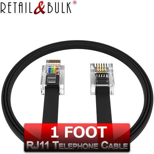 Vista 4 de Cable telefónico RJ11 de 1 pie – Cable de teléfono fijo de 4 cables de grado profesional, 100% cobre, chaqueta de PVC resistente, contactos dorados