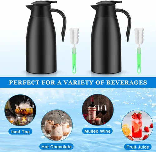 Vista 4 de Uiifan 2 Piezas Jarras Térmicas de 68oz con Aislamiento de Acero Inoxidable de Doble Pared Frasco al Vacío con Cepillos para Mantener Café y Té por