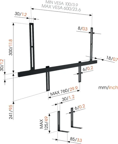 Vista 7 de Vogel's Soporte para barra de sonido Sound 3550 También compatible con Bose Soundbar 500/700 Sonos Arc/Ultra/Beam/Playbar Samsung Sony LG