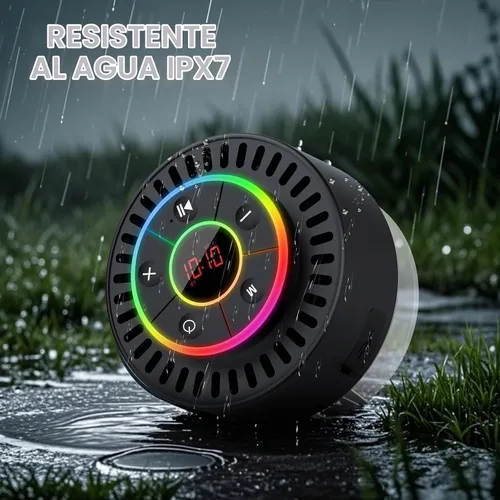 Vista 5 de Altavoz Bluetooth, altavoz de ducha IPX7 impermeable, altavoces Bluetooth inalámbricos con graves intensos, altavoz portátil con luz LED, ventosa
