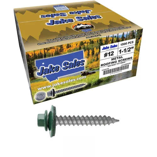Vista 164 de 12 tornillos para techos de metal gris ABC de 1-1/2 pulgadas, cabezal de arandela hexagonal, arranque automático/roscado, arandela EPDM. 1 bolsa