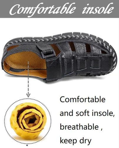 Vista 4 de UIKGITP Sandalias para hombre Sandalias de hombre Sandalias de cuero casuales para pescador, sandalias de playa, senderismo, zapatos de agua