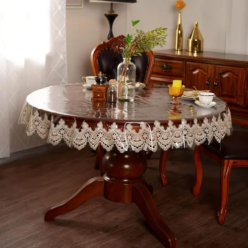 Vista 4 de SUTAVIA - Mantel de TPU transparente 100% impermeable con encaje, protector de mesa PVC a prueba de aceite y derrames, mantel transparente oblongo