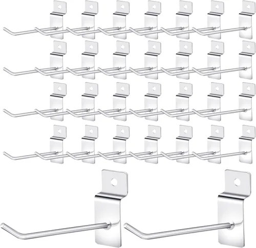 Vista 8 de 100 ganchos de pared de rejilla, ganchos resistentes de 4 pulgadas, ganchos para colgar en la pared de listones, accesorios de pared para garaje
