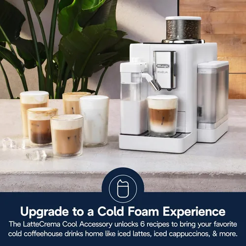 Vista 3 de De'Longhi Rivelia - Máquina automática de café expreso con molinillo y espumador de leche, cafetera todo en uno, café con leche caliente y helado