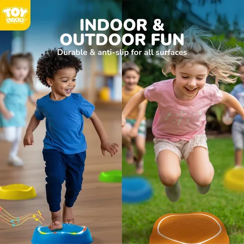 Vista 5 de TOY Life 5 Piezas de Piedras de Equilibrio Musicales con Luces para Niños, Juguetes de Interior y Exterior para Niños de 4 a 8 años, Juguetes