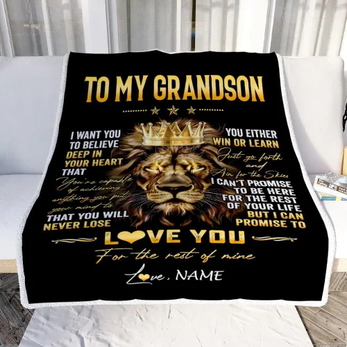 Vista 2 de Manta personalizada con texto en inglés «To My Grandson from Grandma Grandpa You Will Never Lose Lion Nison», manta de forro polar personalizada