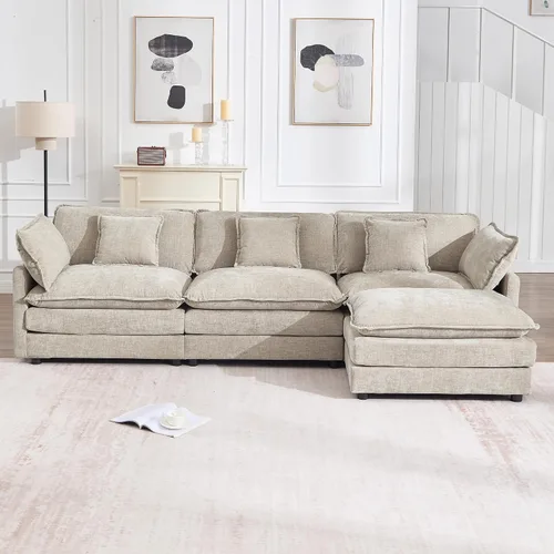 Vista 15 de KIVENJAJA - Sofá modular en forma de U extragrande tipo nube, chenilla moderna de 4 plazas con asiento profundo para sala de estar y oficina, con 2