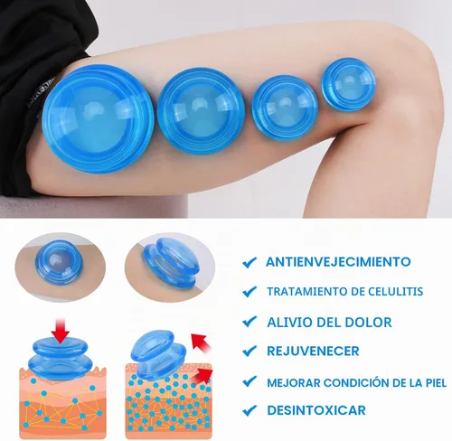 Vista 3 de Conjunto de terapia de ventosas de silicona, tazas de terapia de masaje azul y transparente