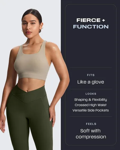 Vista 11 de Aoxjox Trinity - Pantalones de yoga de cintura alta con bolsillos para mujer, control de abdomen, cintura cruzada, leggings de entrenamiento suaves