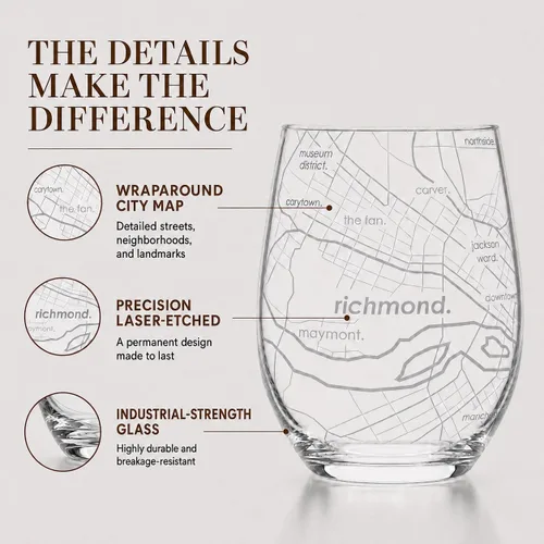 Vista 4 de Well Told Copa de vino sin tallo grabada con mapa de Atlanta, Georgia (15 oz, transparente) - Mapa de ciudad grabado, vaso personalizado, regalos