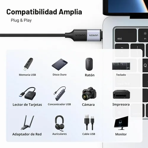 Vista 2 de UGREEN Paquete de 2 adaptadores USB C a USB A, adaptador USB C macho a USB hembra compatible con Samsung S23 Ultra MacBook Pro 2023 / Air 2022 iPad