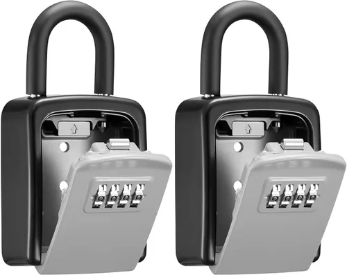 Vista 8 de Caja de seguridad Puroma para llaves, caja de seguridad con combinación de 4 dígitos, caja de seguridad portátil para la pared con código