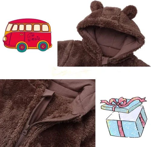 Vista 3 de CAHL&FAUO Traje de nieve para recién nacido, con diseño de oso de dibujos animados, mameluco de forro polar con capucha