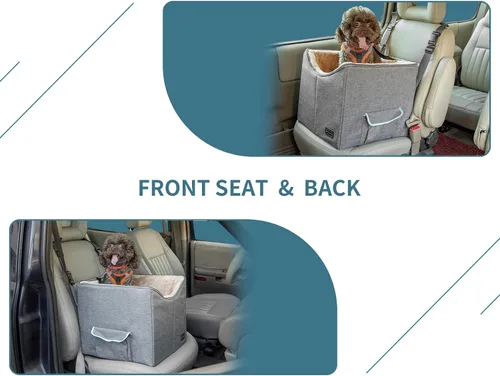 Vista 8 de Petsfit Asiento de automóvil para perros pequeños, asiento elevador de automóvil de viaje para mascotas con cinturón de seguridad, cojín lavable